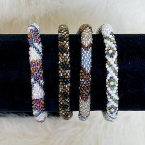 HAND CRAFTED in Nepal Beaded Bracelets (set of 4) BRONZ1